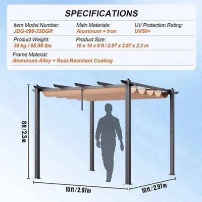 Obrázok produktu pre Hliníková pergola s UV ochranou 50+ – 3 x 3 metre – jednoduchá montáž