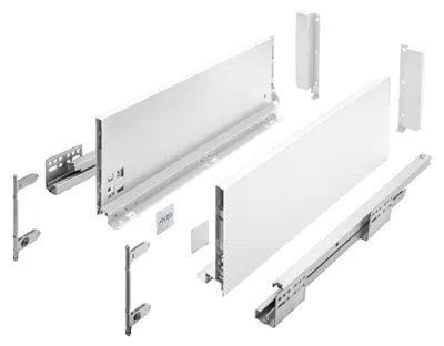 Immagine prodotto di Sistema di spondine GTV AXIS PRO, set di spondine con guida a estrazione totale e chiusura ammortizzata integrata, bianco, portata fino a 40 kg, chiusura ammortizzata, libero accesso, larghezza: 500 mm, altezza: 168 mm