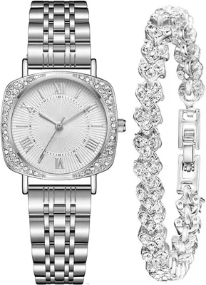 Produktbild von Elegantes Damen Uhr Geschenkset mit Edelstahlarmband, wasserdichter Quarzuhr & Armband im minimalistischen Silber Design