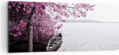 Produktbild von Bild auf Leinwand - Leinwandbild - Einteilig - See Rosa Bäume - 100x40cm - Wand Bild - Wanddeko - Wandbilder - Leinwanddruck - Bilder - Wanddekoration - Leinwand bilder - Wandbild - AB100x40-4147