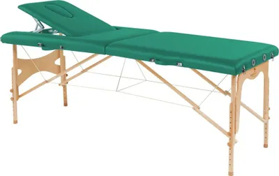Obrázek produktu pro Léčebný stůl, masážní stůl, skládací stůl, pojízdný, výška 57-85 cm, ze dřeva, barva:60 celadon