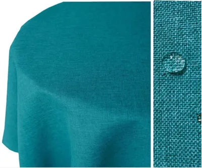 Produktbild von texpot Tischdecke petrol, 140 cm rund, Lotuseffekt, Leinenoptik, wasserabweisend, abwaschbar, 100% Polyester, bügelarm