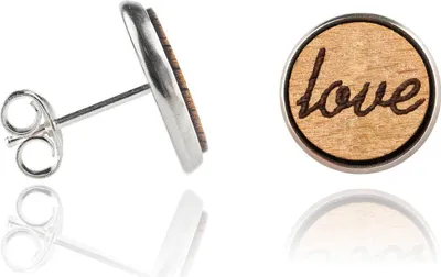 Produktbild von Holzohrstecker Edelstahl mit Love in Buchenholz