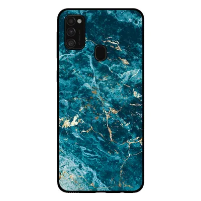 Produktbild von Smartphonica Handytasche für Samsung Galaxy M21 mit Marmordruck - TPU Rückseite Fall Marmor Design - Blau