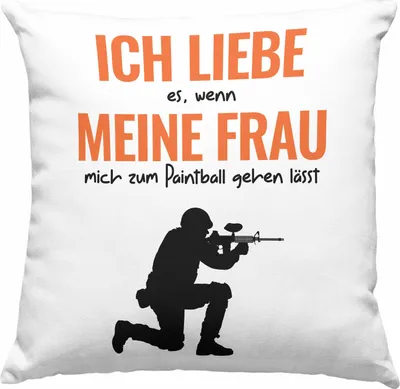 Produktbild von Trendation - Paintball Deko-Kissen mit Füllung 40x40 Geschenk Männer Paintballspieler Geschenkidee Lustig (Blau)