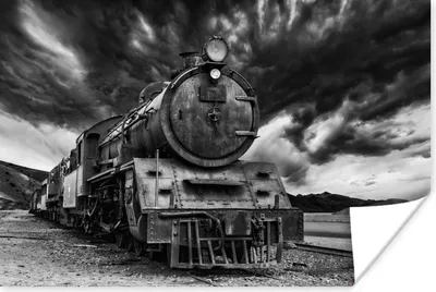 Produktbild von MuchoWow® Poster Schwarz-Weiß-Foto einer Dampfeisenbahn im asiatischen Jordanien 90x60 cm - Schlafzimmer