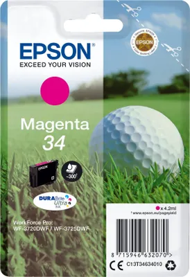 Image de Epson 34 - 4.2 ml - Magenta - original - Tintenpatrone - für WorkForce Pro WF-3720, WF-3720DWF, WF-3725DWF