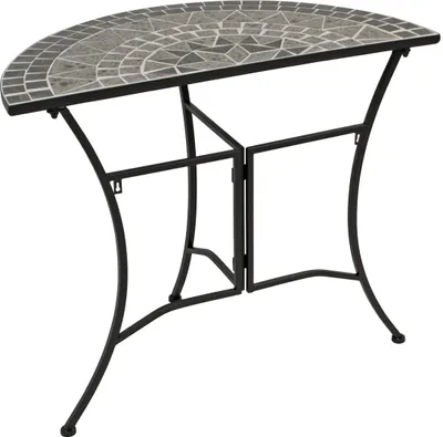 Produktbild von DEGAMO Wandtisch Anstelltisch Konsolentisch SIENA halbrund 45x90cm, Gestell Eisen schwarz, Tischplatte Mosaik grau/weiss