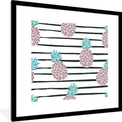 Produktbild von MuchoWow® Gerahmtes Poster Sommer - Ananas - Streifen 40x40 cm - Poster mit Schwarzem Bilderrahmen Wandposter Rahmen Foto Bilder - Poster - Plakat im Rahmen