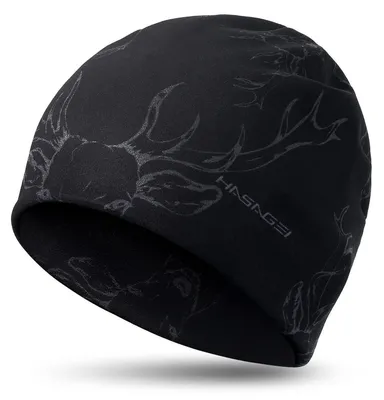 Zdjęcie produktu dla Czapka do biegania, męska/damska, typu beanie, idealna pod kask, ciepła, antystatyczna, do sportu, biegania, jazdy na rowerze, uniwersalny rozmiar, wzór: jelen