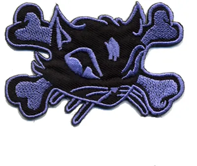 Produktbild von Aufnäher - Katzenkopf mit Knochen - schwarz-flieder - Patch
