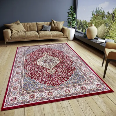 Orientalischer Läufer 140x200 cm, rot, Vintage-Ornamente, niedriger Flor