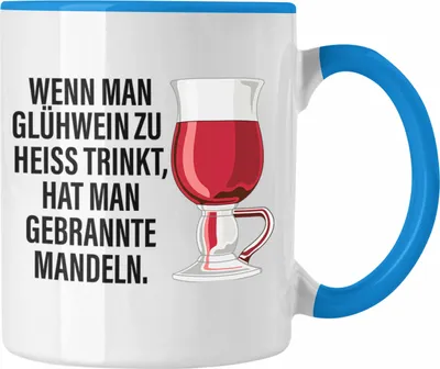 Produktbild von Trendation - Glühwein Tasse Lustig Spruch Glühweinbecher mit Henkel Doppelwandig Glühweintassen Gläser Weihnachtsmarkt Becher Tassen Geschenk - Gebrannte Mandeln (Blau)