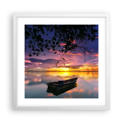 Produktbild von Gerahmtes Poster - Weißer Rahmen - Boot Sonnenuntergang See Himmel - 40x40 cm - Wand Bild - Wanddeko - Wandbilder - Wandposter - Bilderrahmen - Bilder - Kunstdruck - Wandbild - P2WAC40x40-2967