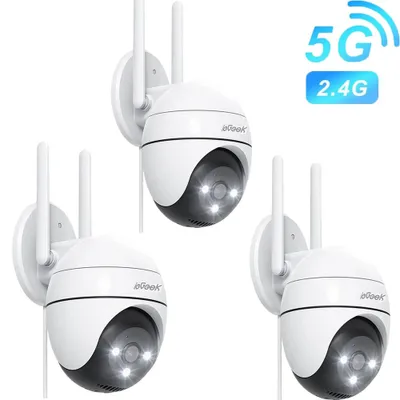 Produktbild von Überwachungskamera 360° Schwenk-/Neigekamera mit Farbnachtsicht, Bewegungserkennung, 2-Wege-Audio, 2.4 GHz WLAN, 3MP HD für Außen, 3er-Set