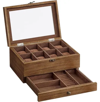 Imagen del producto de Cofre para relojes y joyas de madera de paulownia Nogal Rústico