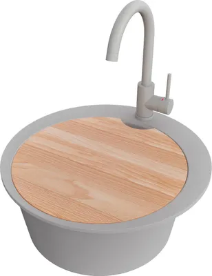 Produktbild von PRIMAGRAN Granitspüle Grau 50x50cm, Spülbecken Rund 1 Becken + Küchenarmatur 32x20cm + Ablauf-Set + Schneidebrett, Küchenspüle ab 45er Unterschrank - Pisa