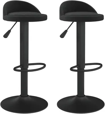 Productafbeelding van Barstoelen, set van 2, zwart, fluweel | Hoogte verstelbaar, 360 graden draaibaar, met voetsteun, stalen voet, belastbaar tot 110 kg
