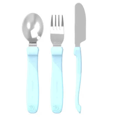 Produktbild von Twistshake Learn Cutlery Stainless, Kleinkind-Besteck, Blau, Polypropylen (PP), Edelstahl, Thermoplastisches Elastomer (TPE), Junge, 1 Jahr(e), 3 Stück(e)