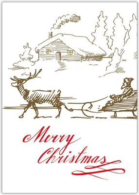 Produktbild von 4x Wunderschöne gezeichnete Weihnachtskarte mit Weihnachtsmann Schlitten