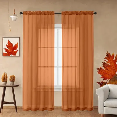 Obrázek produktu pro Průsvitné záclony, oranžové barvy, 2 kusy, rozměry 244 x 107 cm, vhodné do ložnice i obývacího pokoje