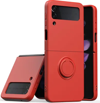 Produktbild von Samsung Z Flip 3 2021 Handyhülle, Ring Halter Ständer Kratzfeste Weiche Silikon schutzhülle für Samsung Galaxy Z Flip 3 5G Rot
