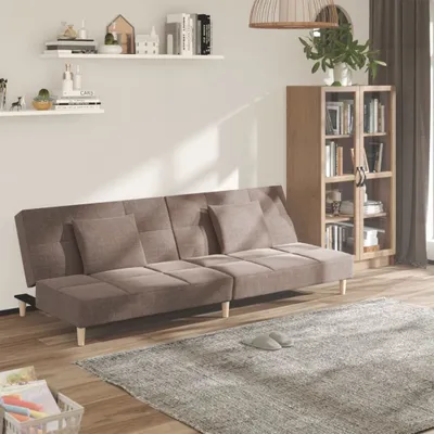 Image de Canapé convertible 2 places avec 2 coussins, tissu taupe