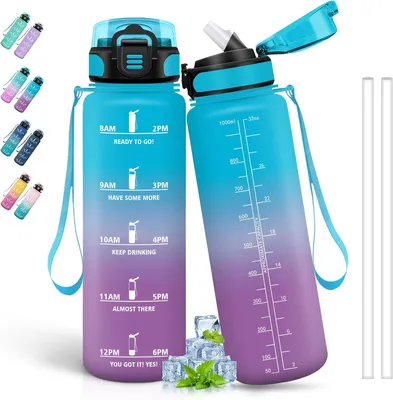Obrázok produktu pre Fľaša na pitie 1 L, Nezatečená fitness fľaša, Motivácia s časovou stupnicou, Pre jogu, turistiku, kempovanie