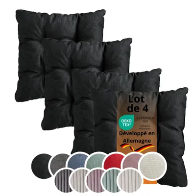 Image de Lot de 4 coussins pour chaise, 38 x 38 cm, coussins d'assise, tissu doux, 7 cm d'épaisseur, noire, sleepling