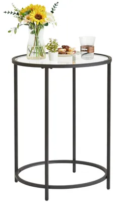 Image de Table d'appoint ronde en verre trempé avec un cadre métallique