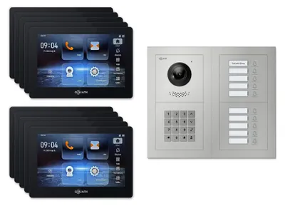 Produktbild von Goliath Premium IP GL-IPH1025.2 Video-Türsprechanlage, 10 Familien, 10× 7 Zoll Schwarz, Silber, Unterputz