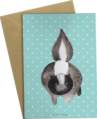 Produktbild von Mr. & Mrs. Panda Grußkarte Stinktier Angriff - Türkis Pastell - Geschenk, Klappkarte, Wildtier, einladungskarten, wütend, osterkarte, Skunk, Raubtier, weihnachtskarten