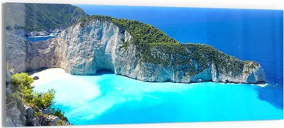 Produktbild von DEQORI Glasbild Echtglas 125x50 cm 'Schiffswrack-Strand' Wandbild Bild modern Deko