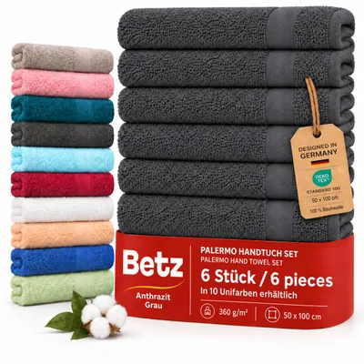 Produktbild von Betz Handtuch Set Palermo – 6er Pack Handtücher 50x100 cm – 100% Baumwolle, Handtücher für Bad, Gäste & Alltag – hochwertige Qualität -Farbe anthrazit