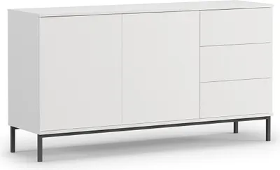 Obrázek produktu pro Komoda BETTSO Široká skříňka se 3 zásuvkami a 2 dvířky Pusch To Open Mettal Černé nožky 2D3S CLAW 150 Bílá