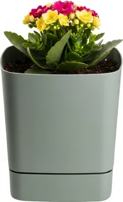 Image de HowHomely | Pot de fleurs avec soucoupe - Jardinière - gris-vert - 16 x 16 cm - en matériau recyclé - Cache-pot - Facile d'entretien