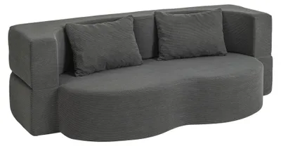 SoBuy Schlafcouch FST101-DG mit geschwungener Sitzfläche und Cordbezug in Dunkelgrau