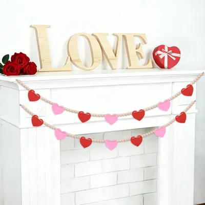 Filzherz-Girlande mit Holzkugeln, rosa, 2x 1,4 m