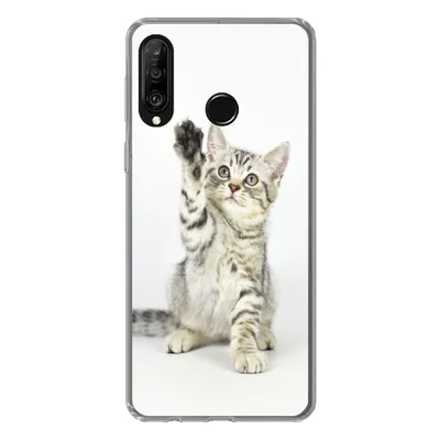 Produktbild von MuchoWow® Handyhülle Schutzhülle Hülle für Huawei P30 Lite Kätzchen - Pfote - Weiß - Mädchen - Kinder - Jungen - Kind Silikon Softcase Handy Hülle - Handyhülle