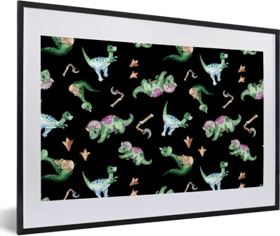 Produktbild von MuchoWow® Gerahmtes Poster Kinderzimmer - Dinosaurier - Schwarz - Jungen - Mädchen - Kind 60x40 cm - Poster mit Schwarzem Bilderrahmen Wandposter Rahmen Foto Bilder - Schlafzimmer - Plakat in Rahmen - Drucken