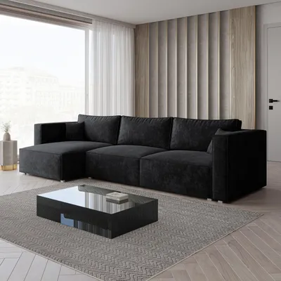 Produktbild von Masseno Ecksofa TOLMO LM mit Schlaffunktion L-Form, Sofa mit Bettkasten, Wohnzimmersofa, Couch, Soffa, Bettsofa, Couchgarnitur- Schwarz, LUMO 80