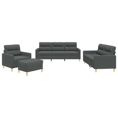 Produktbild von vidaXL 4-tlg. Sofagarnitur mit Kissen Dunkelgrau Stoff