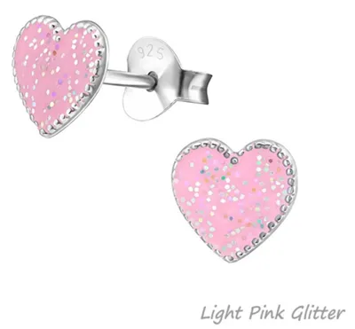 Produktbild von Kinder-Ohrringe: 925 Silber Ohrstecker „Herz bunt“ Light Pink Glitter