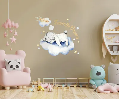 Tiere auf Wolken mit Mond und Sternen für das Babyzimmer – Decords Wandtattoo, Produktansicht 1