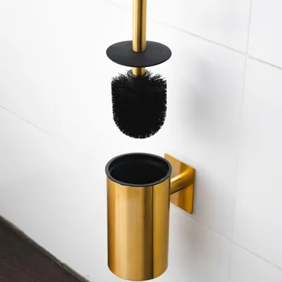 Produktbild von ELMOWO - Edelstahl Klobürste ohne Bohren in gold - Toilettenbürsten zur Wandmontage - Toilettenbürste für Bad Klobürstenhalter WC-Garnitur / Bürste