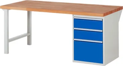 Produktbild von Werkbank mit 3 Schubladen - Teilauszug - 180:2 / 360:1 - 890 x 2.000 x 900 mm (HxBxT) - Traglast 1.000 kg - Buche