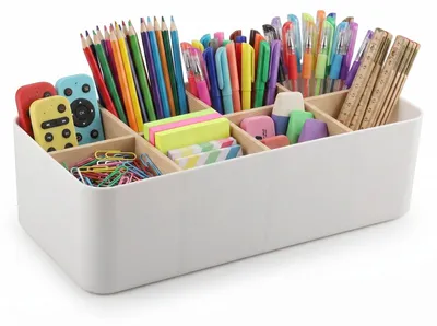 Büro-Organizer mit 8 Fächern, Bambus-Trennwände, weiß