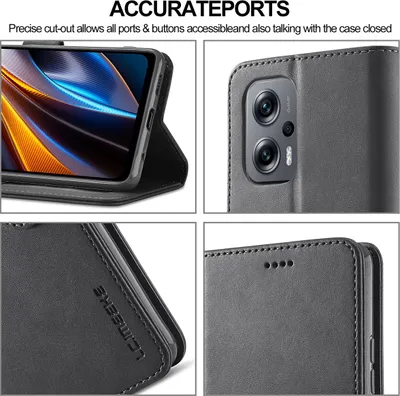 Produktbild von Xiaomi Poco M5 Hülle, Klapphüllen Brieftasche Leder Magnetverschluss Ständer Schutzhülle für Xiaomi Poco M5 / Poco M4 5G Schwarz