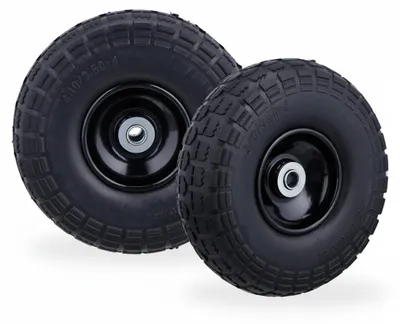 Produktbild von Relaxdays 2x Sackkarrenrad, pannensichere Vollgummireifen, 4.1/3.5-4", 16 mm Achse, bis 150 kg, 260x85 mm, schwarz