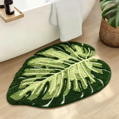 Immagine prodotto di Tappeto da bagno antiscivolo, con motivo a foglia di Monstera, lavabile e assorbente